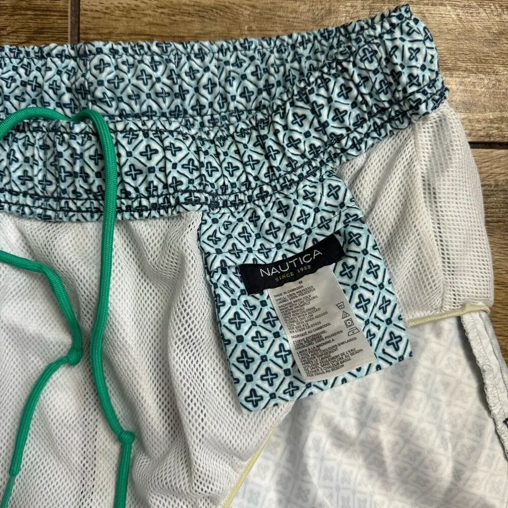 Nautica Swim Trunks Size M Multicolored Built In Brief Pockets Sailboat Print
